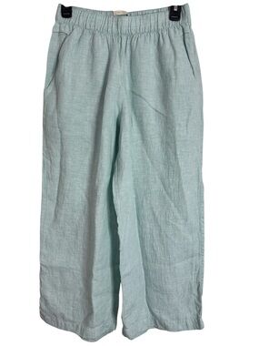 Cynthia Rowley 100% Linen wide Cropped Pant pastel green coastal beach size S
